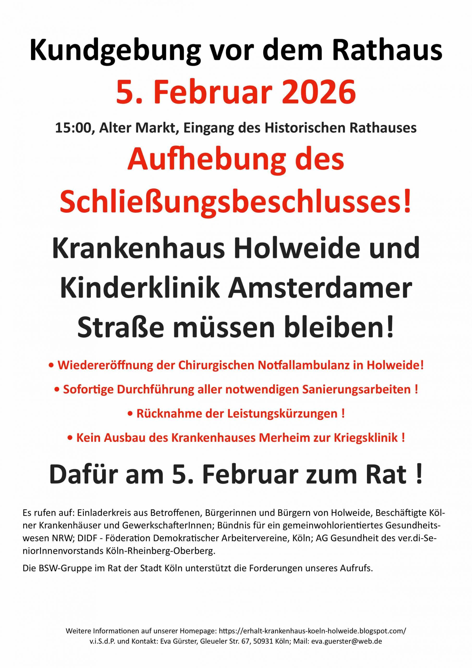 Kundgebung zum Erhalt der Krankenhäuser Holweide + Amsterdamer Straße